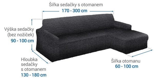 Bielastické poťahy CRISTINA antracitová sedačka s otomanom vpravo (š. 170 - 300 cm)