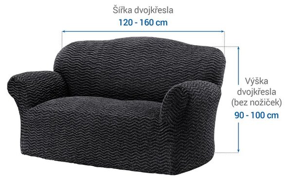 Bielastické poťahy CRISTINA antracitová dvojkreslo (š. 120 - 160 cm)