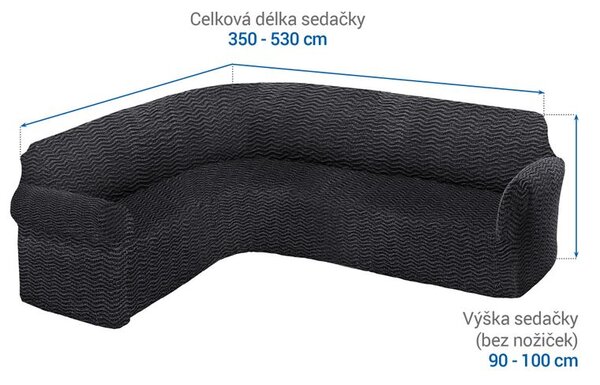 Bielastické poťahy CRISTINA antracitová rohová sedačka (š. 350 - 530 cm)