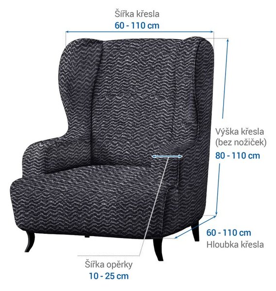 Bielastické poťahy CRISTINA antracitová kreslo ušiak (š. 60 - 110 cm)