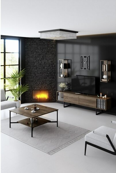 Televízny stolík s policami Chrome Walnut and Black