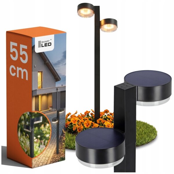 Solárna LED lampa 2xLED/1W/3,7V 1200 mAh 55 cm IP65 čierna
