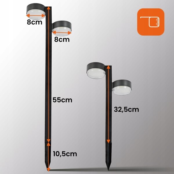 Solárna LED lampa 2xLED/1W/3,7V 1200 mAh 55 cm IP65 čierna