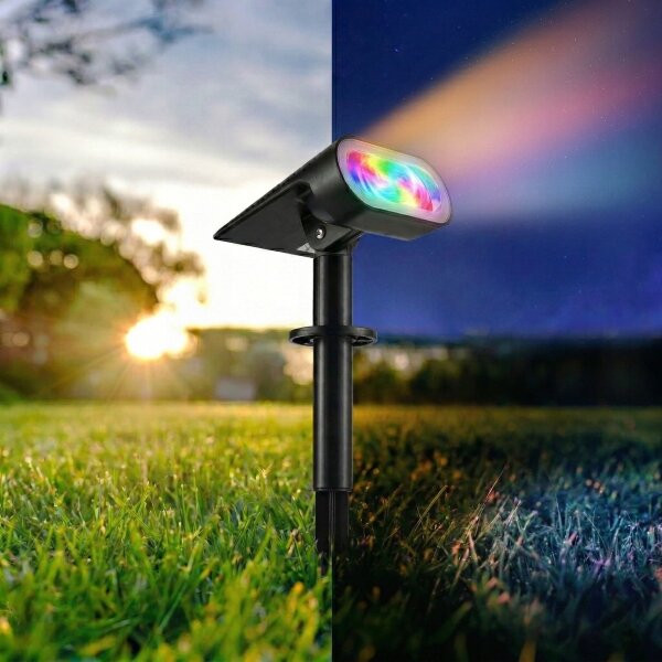 LED RGB Solárna lampa 2v1 LED/3,7V 1200 mAh IP54 čierna