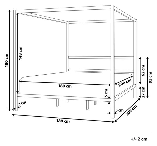 Rám postele s baldachýnom svetlobéžová kov 180 x 200 cm dvojlôžko preglejkové lamely industriálny minimalistický štýl spálňa