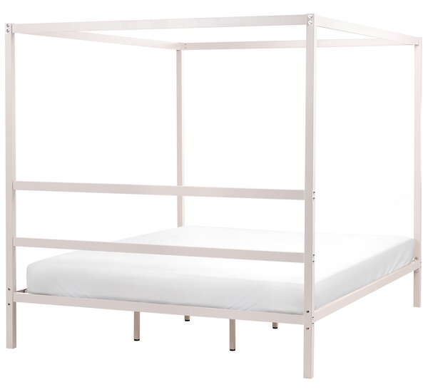 Rám postele s baldachýnom svetlobéžová kov 180 x 200 cm dvojlôžko preglejkové lamely industriálny minimalistický štýl spálňa