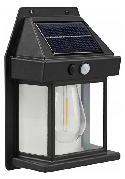 LED solárne nástenné svietidlo so senzorom LED/3,7V 600 mAh IP44 čierne