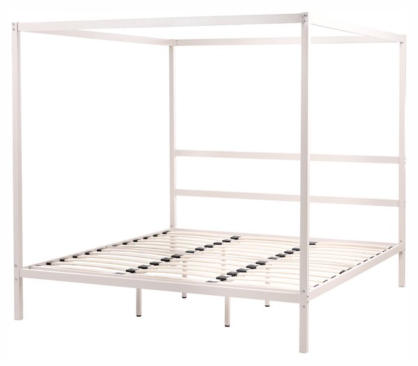 Rám postele s baldachýnom svetlobéžová kov 180 x 200 cm dvojlôžko preglejkové lamely industriálny minimalistický štýl spálňa