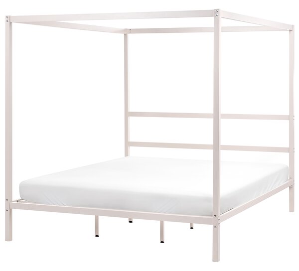 Rám postele s baldachýnom svetlobéžová kov 180 x 200 cm dvojlôžko preglejkové lamely industriálny minimalistický štýl spálňa
