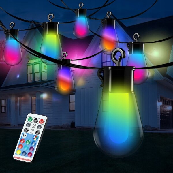 LED RGB solárna dekoratívna svetelná reťaz 15xLED/18 funkcií USB 6 m IP44 čierna