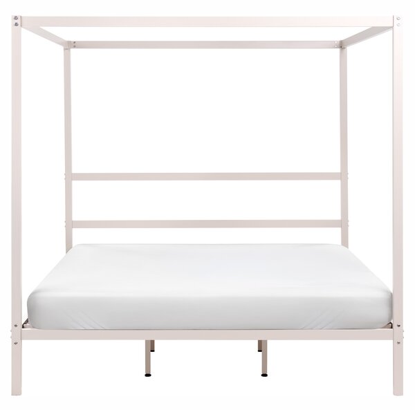 Rám postele s baldachýnom svetlobéžová kov 180 x 200 cm dvojlôžko preglejkové lamely industriálny minimalistický štýl spálňa