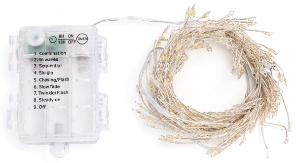 Aigostar - LED vonkajší vianočný reťaz 200xLED/8 funkcií 3xAA 6,3m IP44 teplá biela