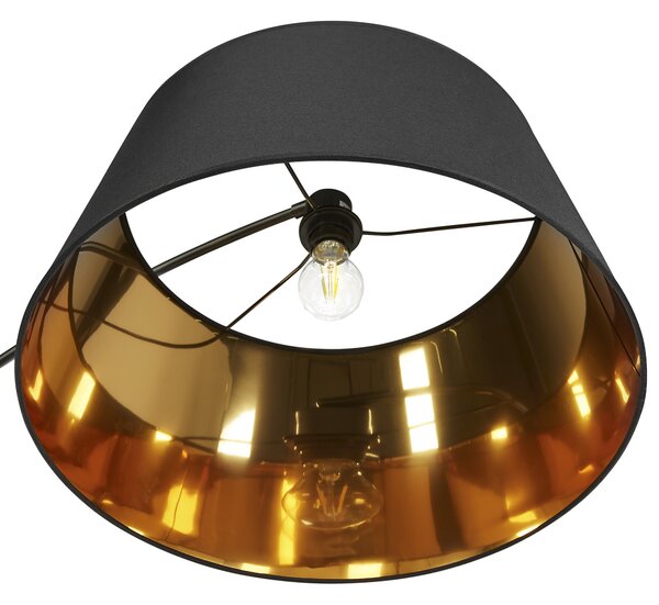 Stojaca lampa čierna medená kov mramorový podstavec bavlnené okrúhle tienidlo 197 cm moderný glamour štýl osvetlenie