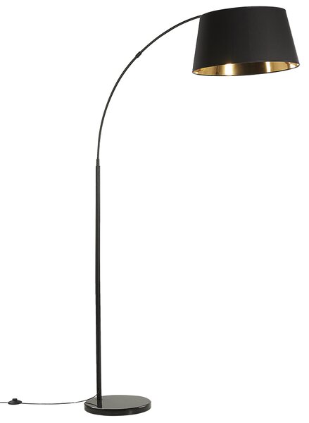 Stojaca lampa čierna medená kov mramorový podstavec bavlnené okrúhle tienidlo 197 cm moderný glamour štýl osvetlenie