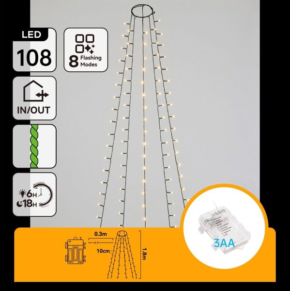 Aigostar - LED Vonkajší vianočný reťazec 108xLED/8 funkcií 3xAA 1,8m IP44 teplá biela