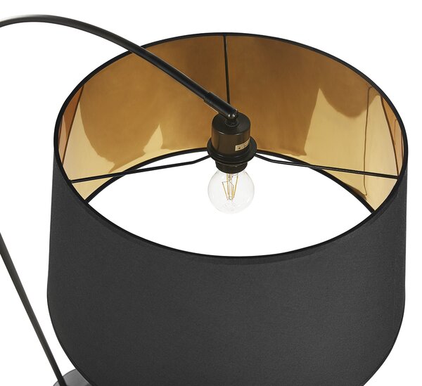 Stojaca lampa čierna medená kov mramorový podstavec bavlnené okrúhle tienidlo 197 cm moderný glamour štýl osvetlenie