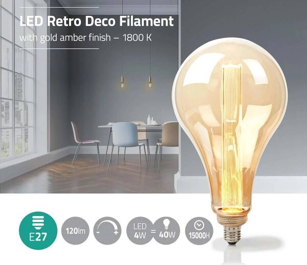Nedis LBRDE27PS165AR- LED stmievateľná žiarovka FILAMENT PS165 E27/3,5W/230V 1800K