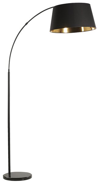 Stojaca lampa čierna medená kov mramorový podstavec bavlnené okrúhle tienidlo 197 cm moderný glamour štýl osvetlenie