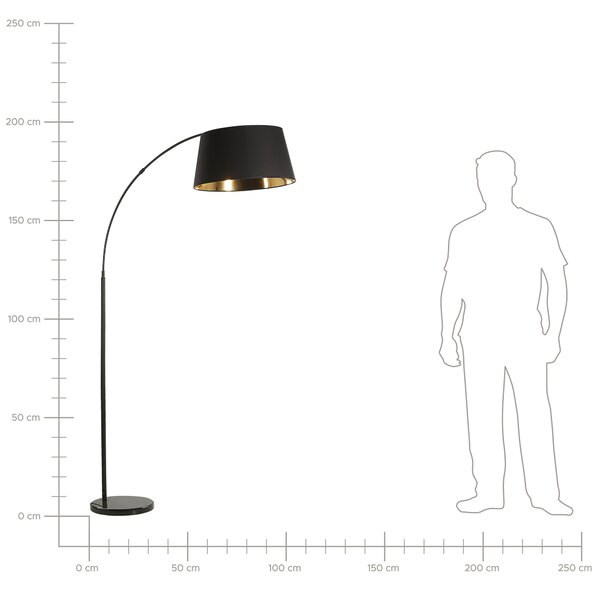 Stojaca lampa čierna medená kov mramorový podstavec bavlnené okrúhle tienidlo 197 cm moderný glamour štýl osvetlenie