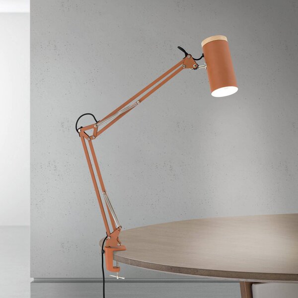 Stolová lampa Gili, koralovo červená, svorky, oceľ, výška 75 cm, E27, Červená, Pracovňa / Kancelária, kov, Moderný, Lampa s klipom/do zásuvky
