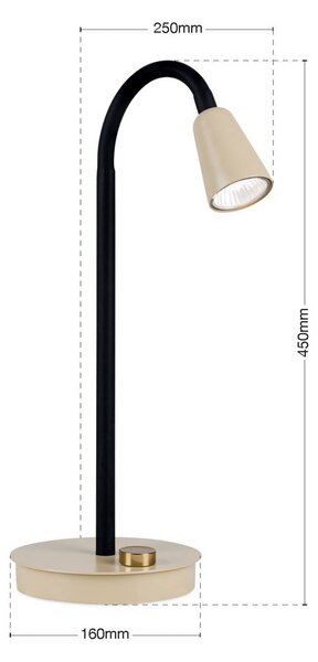 Stolová lampa Dotty, khaki, výška 45 cm, podstavec, stmievač, GU10, Krémová / jantárovo žltá, Obývacia izba / jedáleň, kov, Moderný, Stojacie svietidlo
