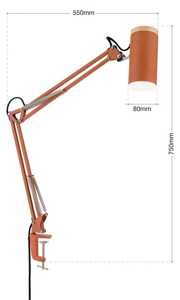 Stolová lampa Gili, koralovo červená, svorky, oceľ, výška 75 cm, E27, Červená, Pracovňa / Kancelária, kov, Moderný, Lampa s klipom/do zásuvky