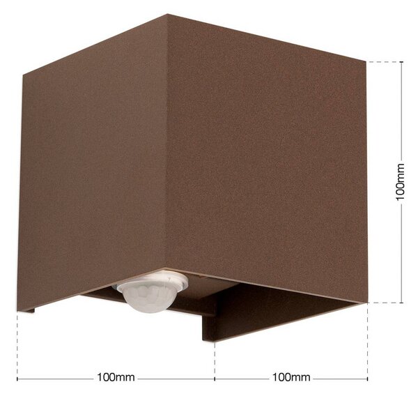 ORION LED vonkajšie nástenné svietidlo Cube-S, corten, kov, senzor, Hnedá / hrdzavá, Hliník, Moderný, Nástenné svietidlo