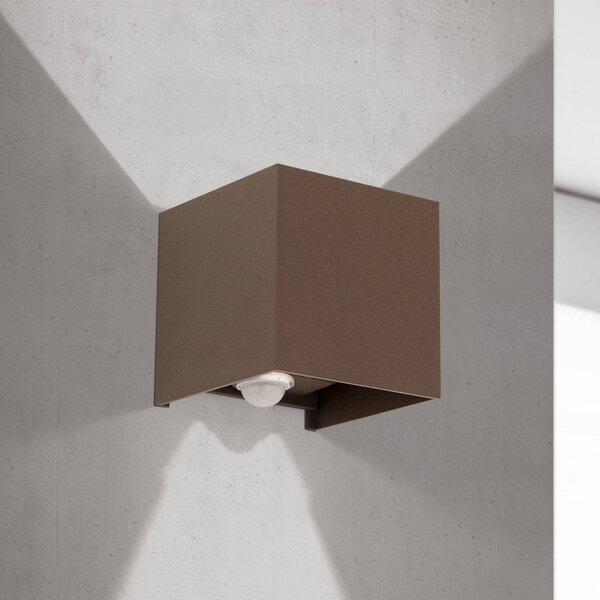 ORION LED vonkajšie nástenné svietidlo Cube-S, corten, kov, senzor, Hnedá / hrdzavá, Hliník, Moderný, Nástenné svietidlo