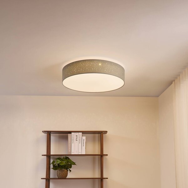 Lindby stropné LED svetlo Ellamina, 60 cm, svetlošedá, textil, Hliník / sivá / zinok, Obývacia izba / jedáleň, Textil / látka / hodváb, Moderný, Závesné svietidlo