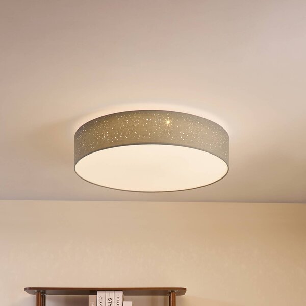Lindby stropné LED svetlo Ellamina, 60 cm, svetlošedá, textil, Hliník / sivá / zinok, Obývacia izba / jedáleň, Textil / látka / hodváb, Moderný, Závesné svietidlo