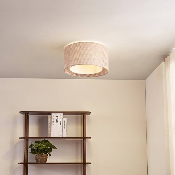Lindby Stropné svietidlo Soula, Ø 40 cm, béžová farba, plast, E27, Krémová / jantárovo žltá, Obývacia izba / jedáleň, Plast, Vidiecky / Rustikálny, Závesné svietidlo