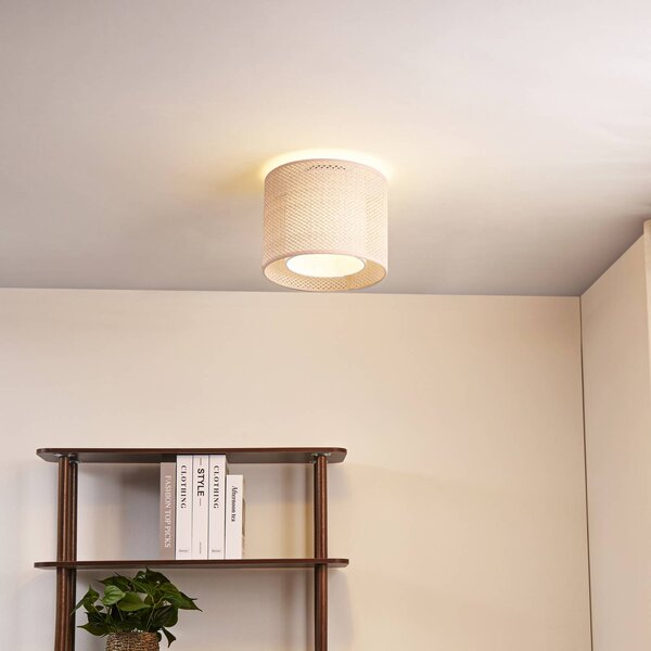 Lindby Stropné svietidlo Soula, Ø 26 cm, béžová farba, plast, E27, Krémová / jantárovo žltá, Obývacia izba / jedáleň, Plast, Vidiecky / Rustikálny, Závesné svietidlo