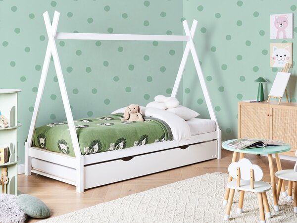 Detská rozkladacia posteľ biela borovicové drevo 90 x 200 cm tvar teepee pre deti lamelový rám postele detská izba