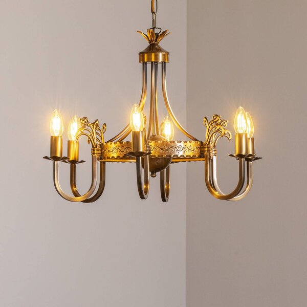 Luster Castle, svetlo patinovaný, Ø 62 cm, kov, 6-pl., Hnedá / staromosadz, Obývacia izba / jedáleň, kov, Starožitný, Luster