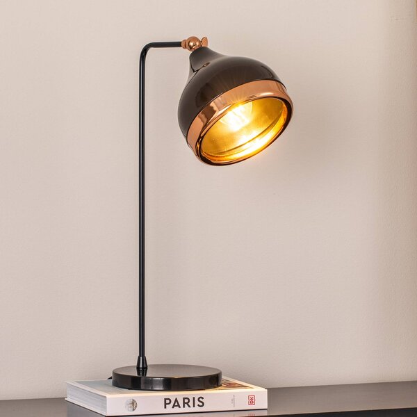 Stolová lampa Yildo, čierna/meď, kov, výška 52 cm, Čierna, Obývacia izba / jedáleň, kov, Stojacie svietidlo