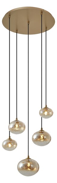 Závesná lampa Art Deco zlatá s jantárovým sklom - Jia