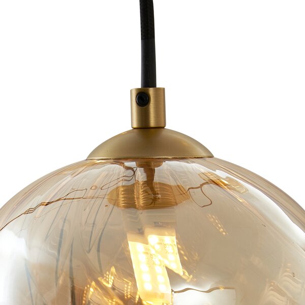 Závesná lampa Art Deco zlatá s jantárovým sklom - Jia