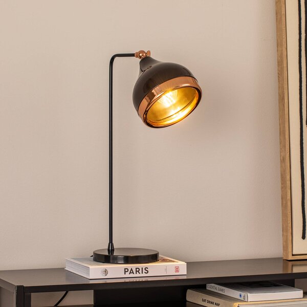 Stolová lampa Yildo, čierna/meď, kov, výška 52 cm, Čierna, Obývacia izba / jedáleň, kov, Stojacie svietidlo
