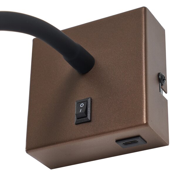 Moderné bronzové nástenné svietidlo s portom USB-C - Gosna