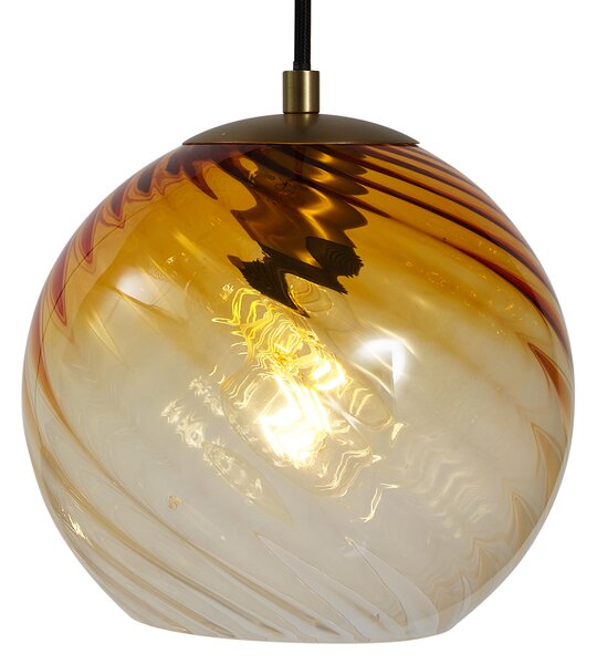 Závesná lampa bronzová s dymovým jantárovým a zeleným sklom okrúhla 4-svetlá - Bao