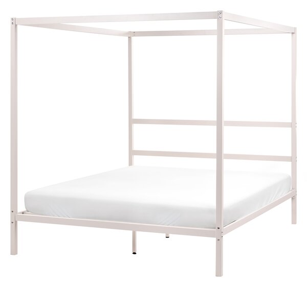 Rám postele s baldachýnom svetlobéžová kov 160 x 200 cm dvojlôžko preglejkové lamely industriálny minimalistický štýl spálňa