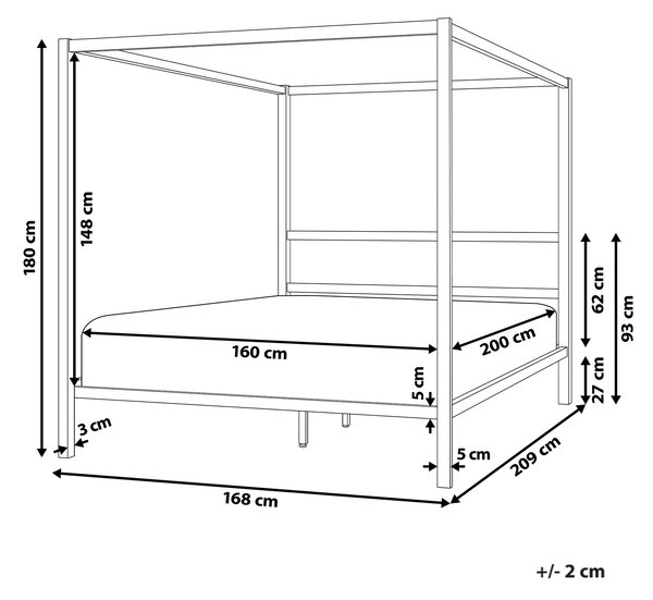 Rám postele s baldachýnom svetlobéžová kov 160 x 200 cm dvojlôžko preglejkové lamely industriálny minimalistický štýl spálňa