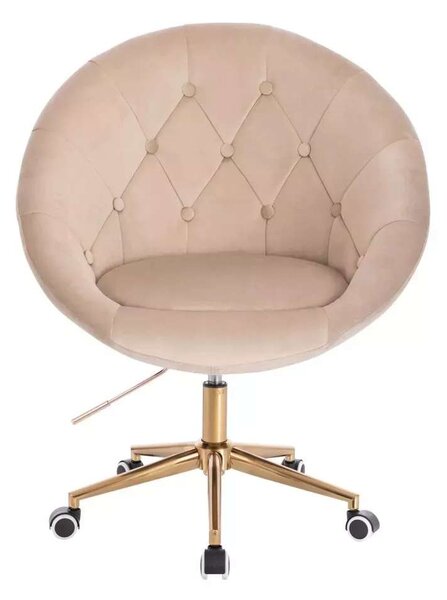 LuxuryForm DESIGN Kreslo VERA VELUR na zlatej podstave s kolieskami - latte