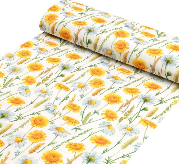 Biante Dekoračný oválny obrus PML-104 Biele a žlté margaréty na bielom 50x100 cm
