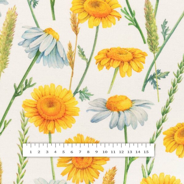 Biante Dekoračný záves PML-104 Biele a žlté margaréty na bielom 145x140 cm