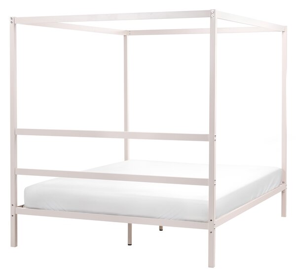 Rám postele s baldachýnom svetlobéžová kov 160 x 200 cm dvojlôžko preglejkové lamely industriálny minimalistický štýl spálňa