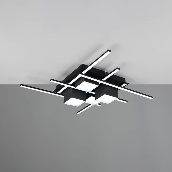 Trio Lighting Stropné LED svetlo Roger, čierne matné, kov, diaľkové ovládanie., Čierna, Obývacia izba / jedáleň, kov, Moderný, Stropné svetlo