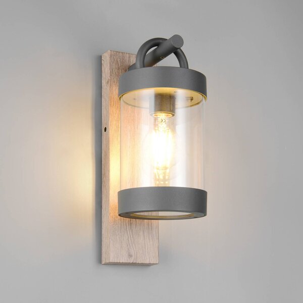 Trio Lighting Vonkajšie nástenné svietidlo Sambesi, drevený vzhľad, senzor súmraku, hliník, Svetlé drevo, Hliník, Moderný, Nástenné svietidlo