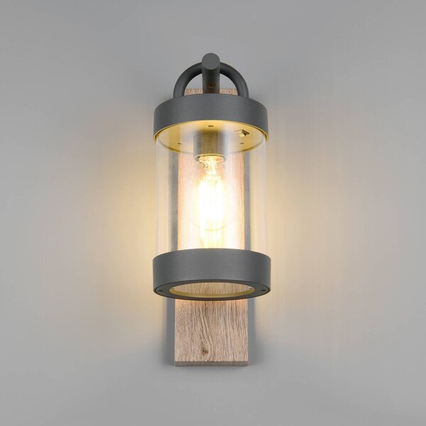 Trio Lighting Vonkajšie nástenné svietidlo Sambesi, drevený vzhľad, senzor súmraku, hliník, Svetlé drevo, Hliník, Moderný, Nástenné svietidlo