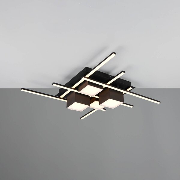Trio Lighting Stropné LED svetlo Roger, čierne matné, kov, diaľkové ovládanie., Čierna, Obývacia izba / jedáleň, kov, Moderný, Stropné svetlo